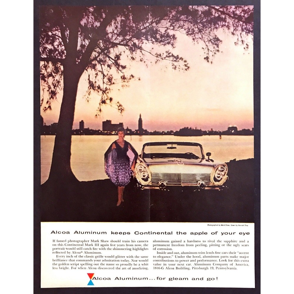 1958 Continental Mark III Convertible photo by Mark Shaw Alcoa vintage print ad